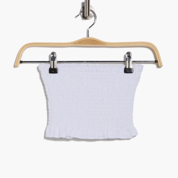 NWT Vitamin A Nya Smocked Strapless Cotton Bandeau Top in White Crinkle Linen - Picture 5 of 16